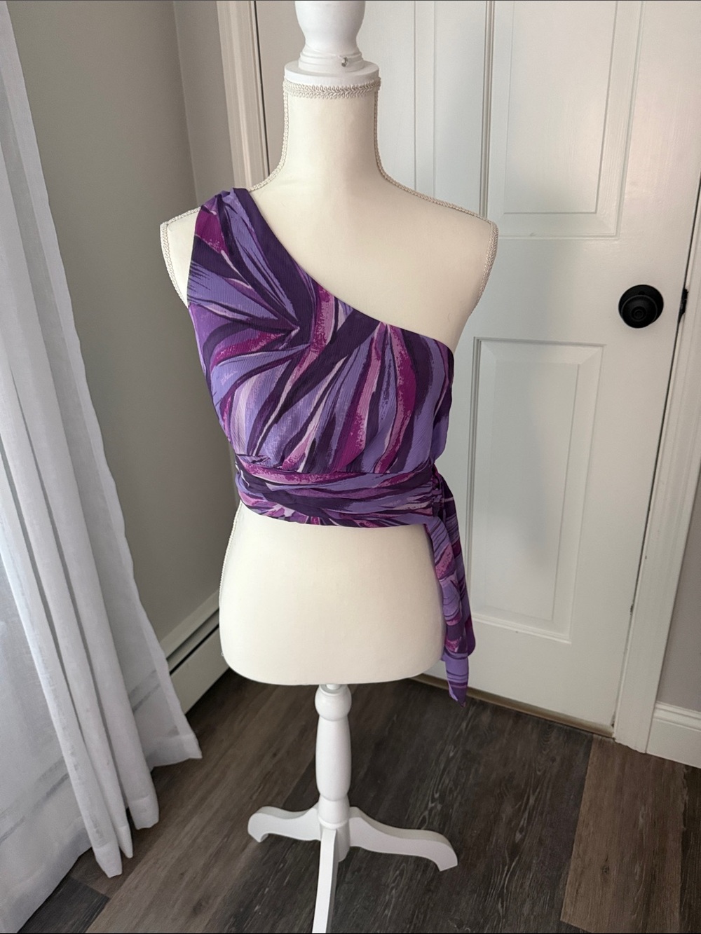 H&M Purple Abstract One-Shoulder Wrap Crop Top